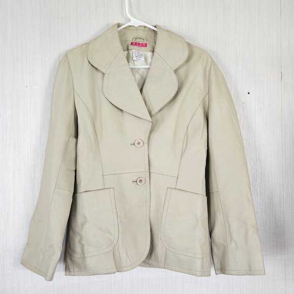 Olly of London VTG Leather Blazer Jacket Off white/Cream sz6 - Picture 1 of 10
